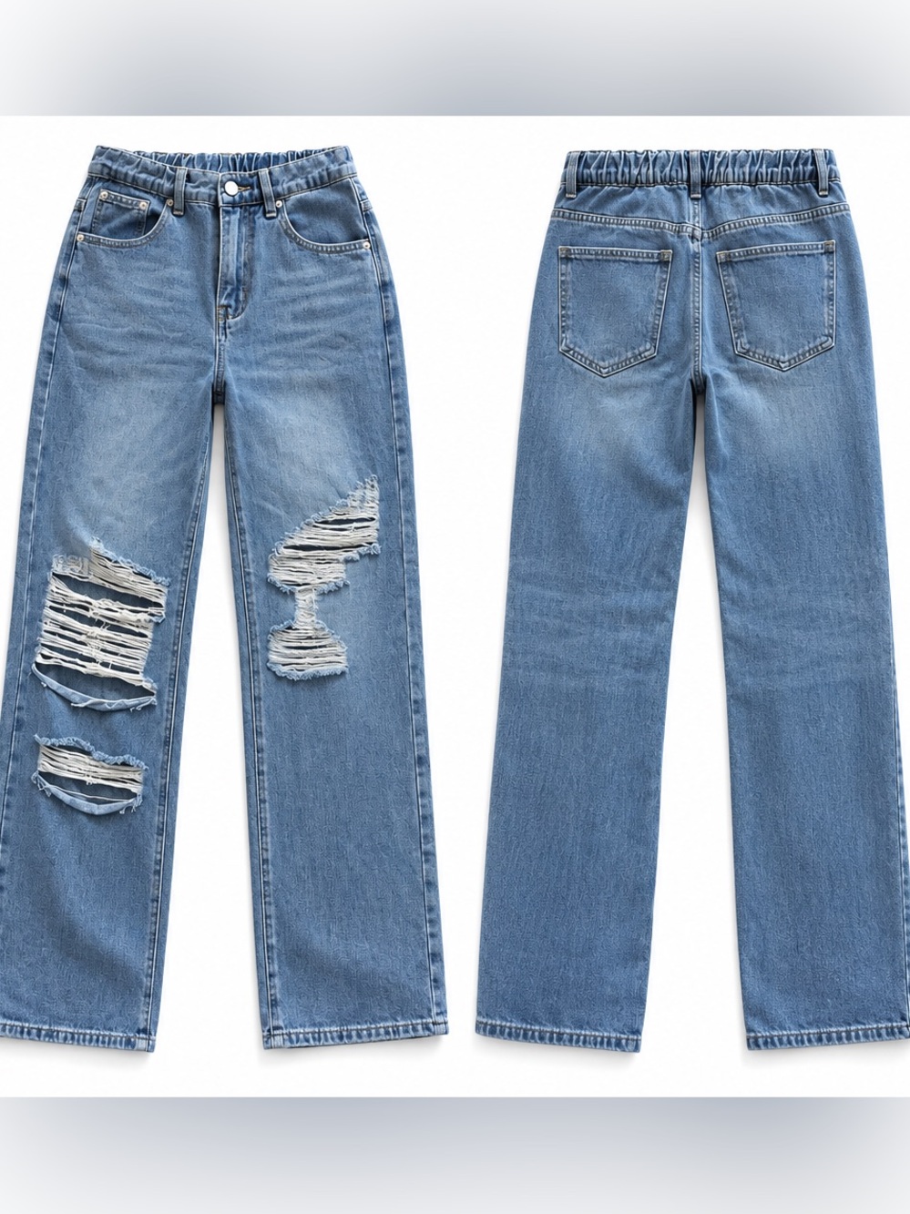 Amazon Blue Distressed Straight-Leg Jeans